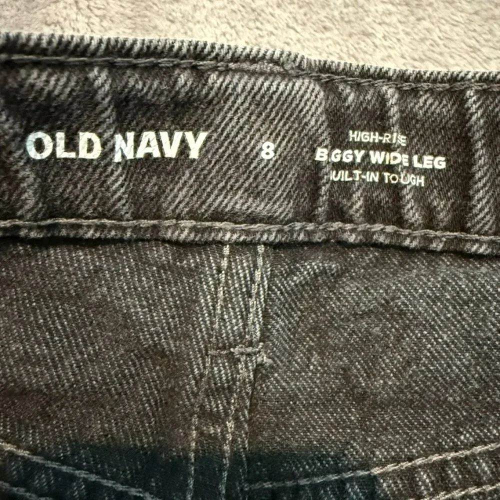 Old Navy Girls Size 8 High Rise Baggy Wide Leg Jeans Dark Grey Faded Black